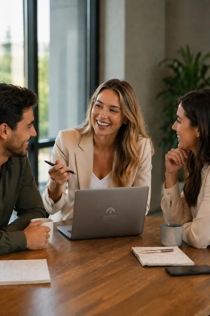 Equipo de trabajo en sesión de capacitación lingüística con Babilon